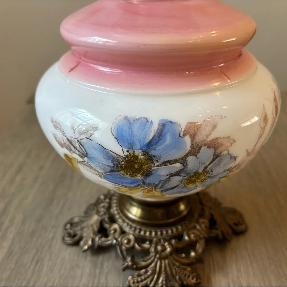 Floral Glass Table Lamp with Pink and Blue Accents - Picture 9 of 15